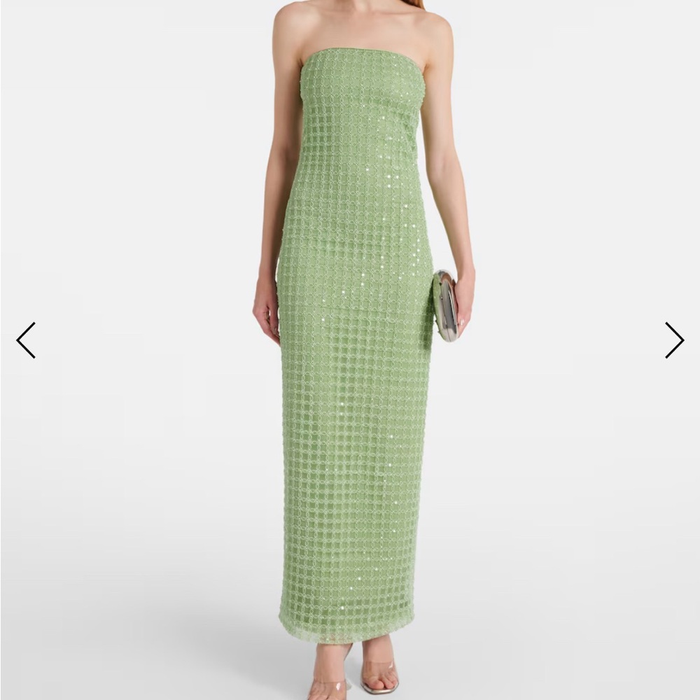 ROTATE Elegant Green Strapless Dress